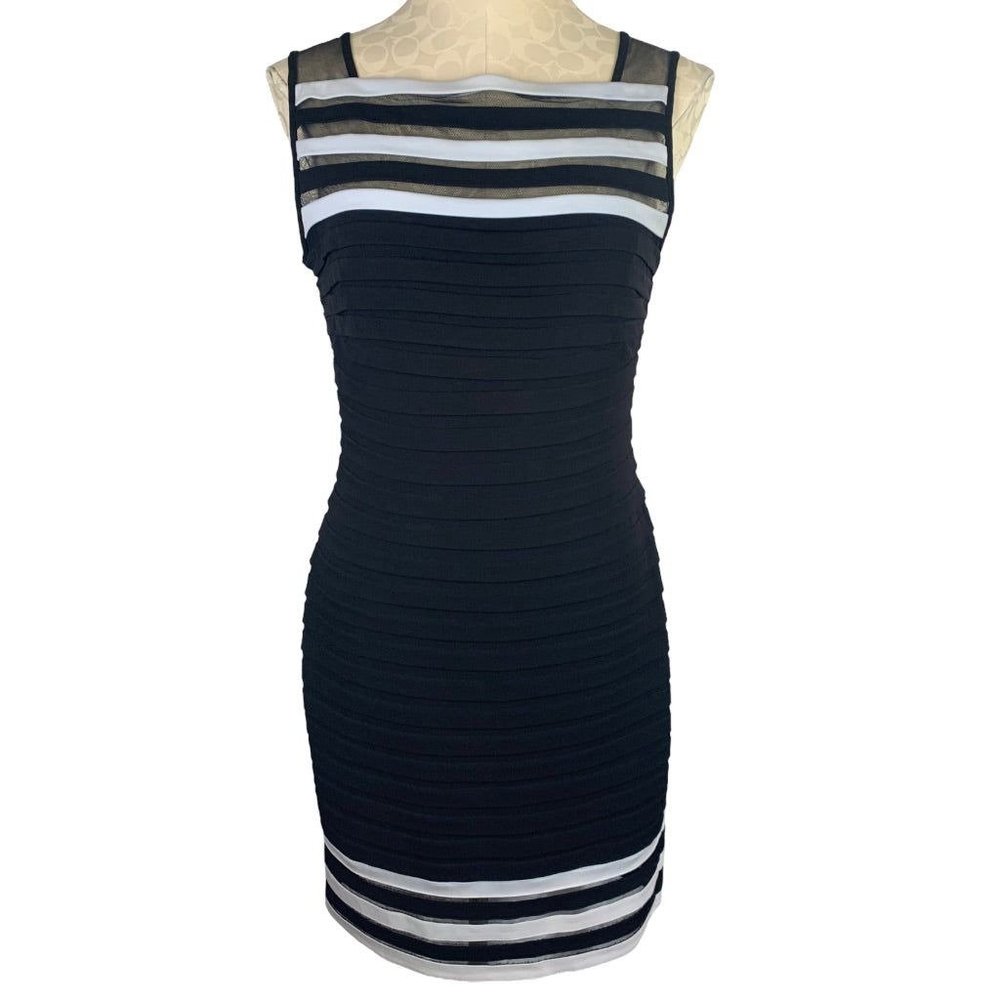10 Adrianna Papell Sheath Dress Black White Sleeveless Stretch